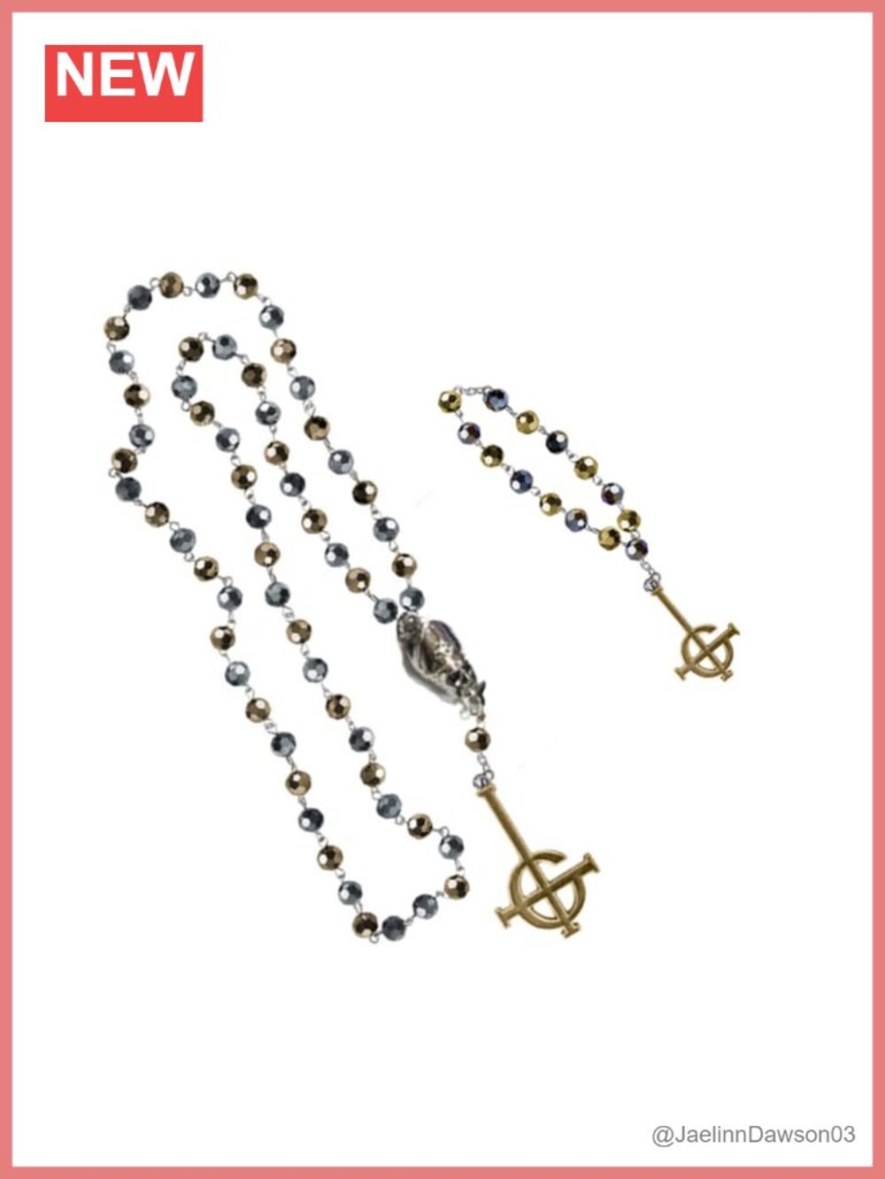 Officially Licensed Ghost Rosary Necklace Bracelet Set Silver Acrylic Gothic